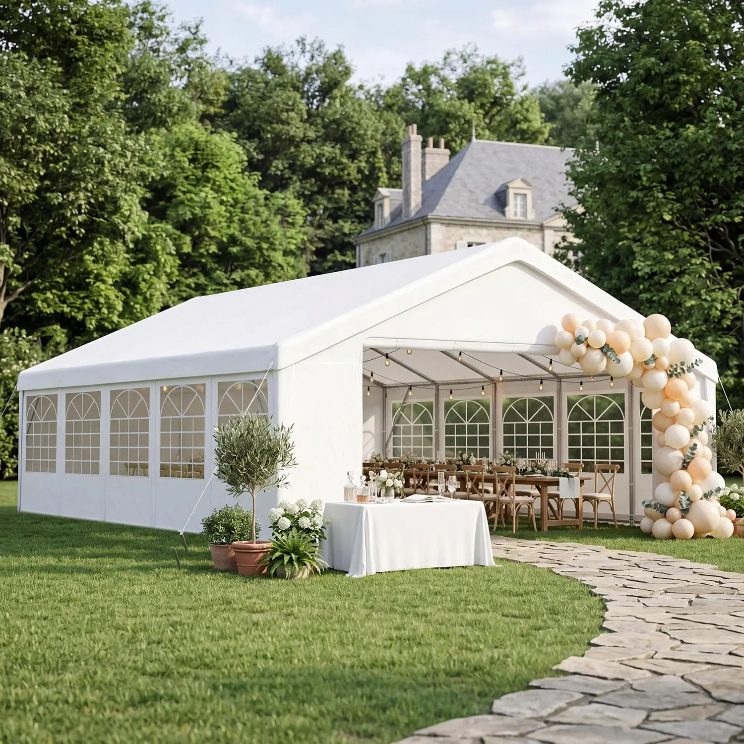 20x30 Party Tent Canopy for Weddings Waterproof Event Tent with Removable Sidewalls &Roll-up Door, Heavy-Duty Steel, Customized