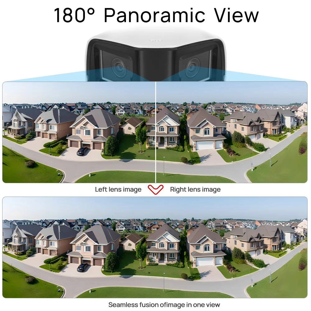 داهوا IPC-PFW3849S-A180-AS-PV 2x4MP 180 °   TiOC Duo الربط كاميرا شبكة مراقبة رصاصة بؤرية ثابتة 8MP إنذار الصوت والضوء اتجاهين الصوت