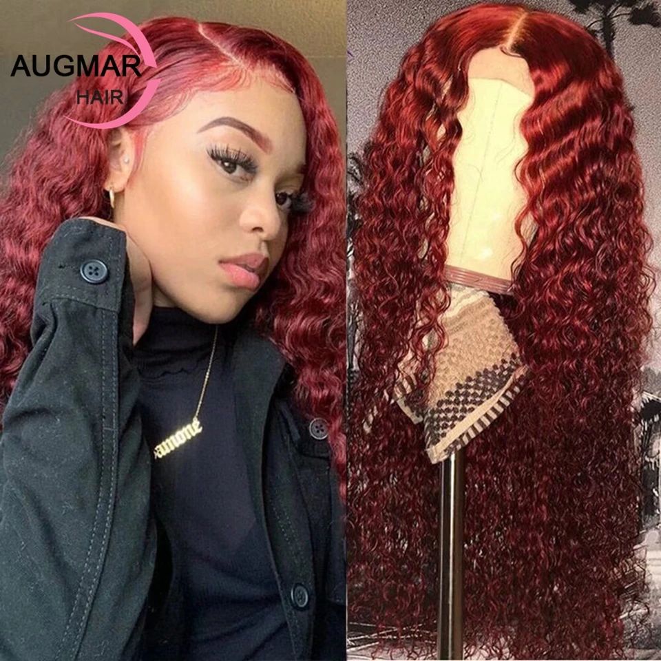 13x4 360 Red Curly Lace Front Human Hair Wig Transparent HD Lace Wig 13x6 Human Hair Lace Frontal Wig Pre Plucked Glueless Wigs