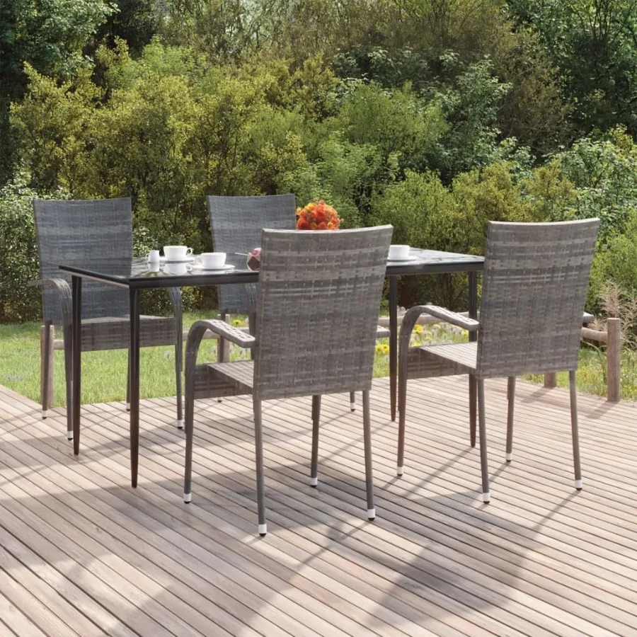 

5 Piece Patio Dining Set Gray Poly Rattan