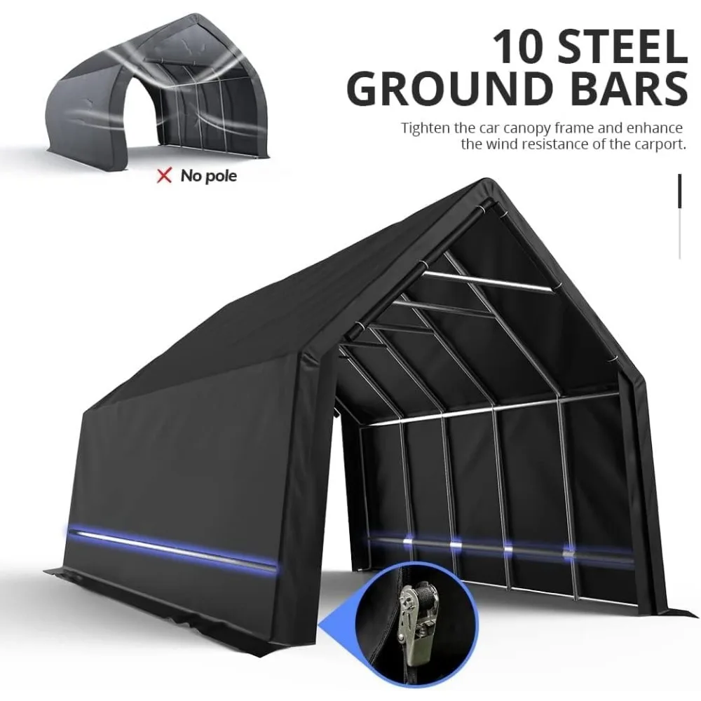 13' X 20' Carport Anti-Snow Outdoor Storage Shelter Shed Instant Garage with Reinforced Ground Bars, Car Canopy