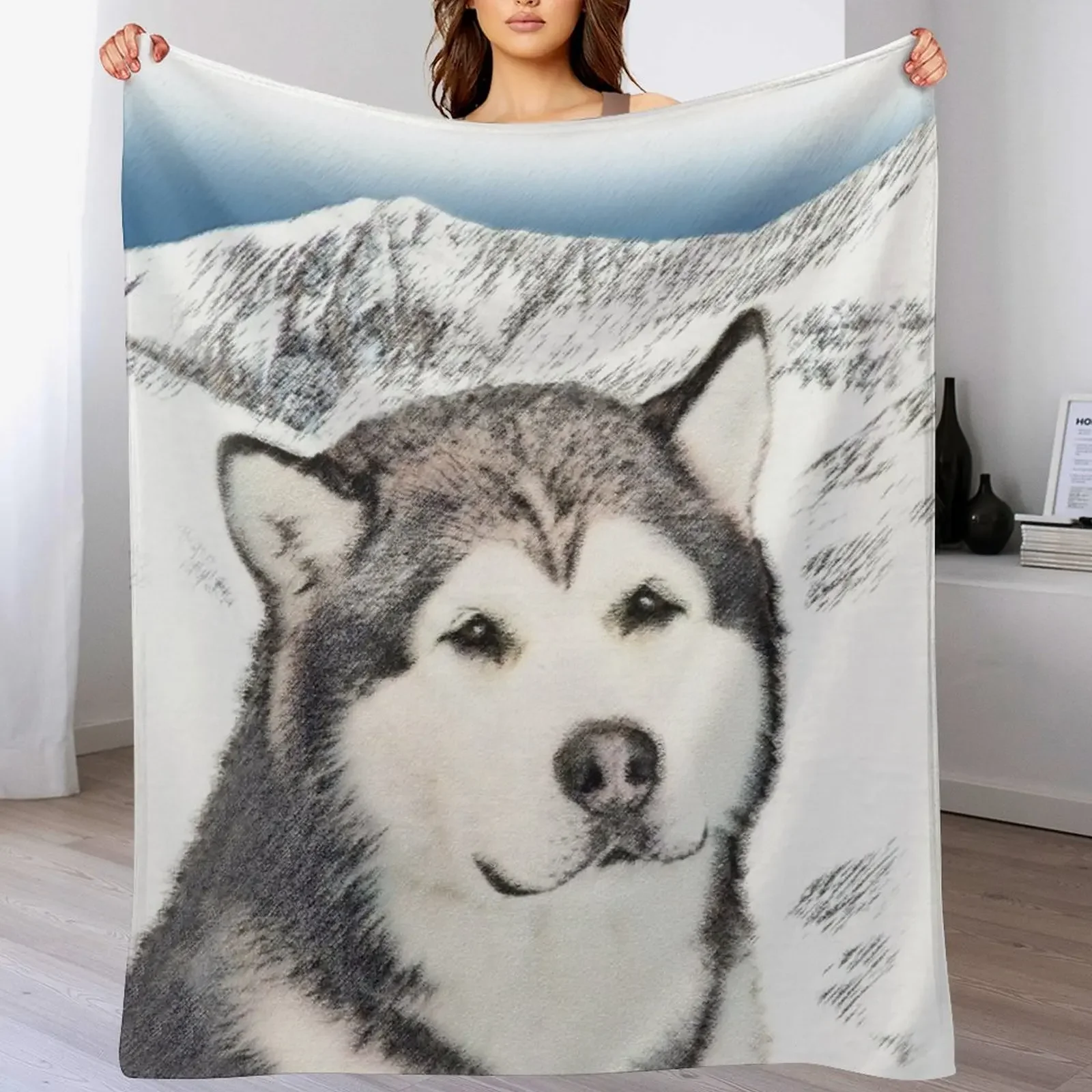 Alaskan Malamute Throw Blanket Soft Sherpa Fleece Warm Blanket for Winter