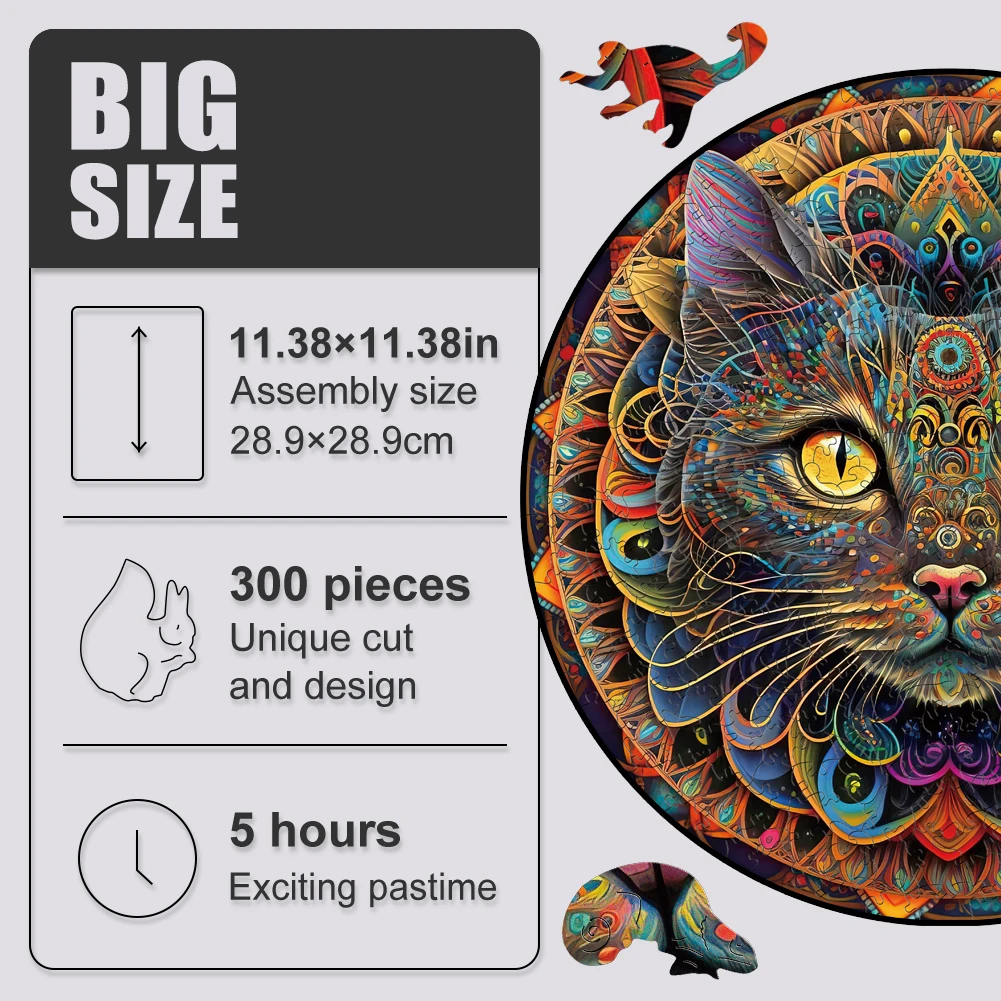 Mandala Cat Wooden Jigsaw Puzzle Board Games Animal Wood Puzzle Montessori Educational Toys Family Puzzles For Kids And Adults