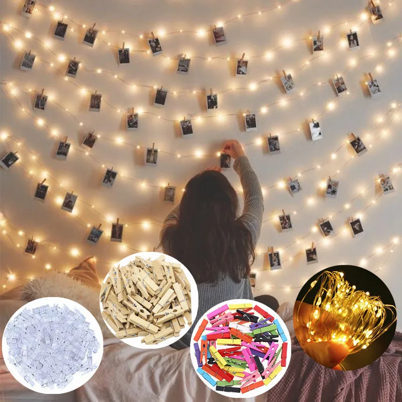 Led String Lights 5M/10M Foto Clip Fairy Lights Outdoor Batterij Operated Krans Kerstversiering Home Party wedding Xmas