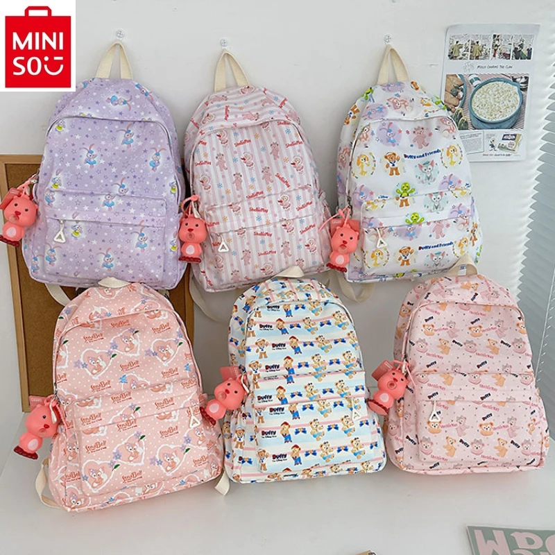 

MINISO Disney Summer New Student Large Capacity Backpack Cartoon Duffy Bear Cute High Quality Load Reducing Backpack