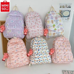 MINISO   Disney Summer New Student Large Capacity Backpack Cartoon Duffy Bear Cute High Quality Load Reducing Backpack