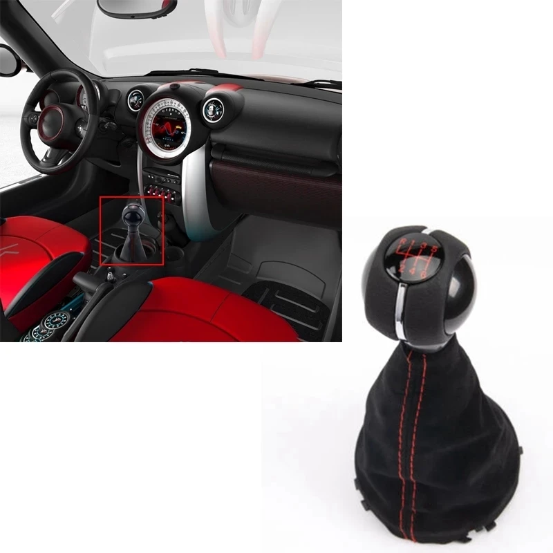 6 Speed Manual Gear Lever Shift Knob with Gaitor Leather Boot for F55 F56 F57 F54 F60 RED