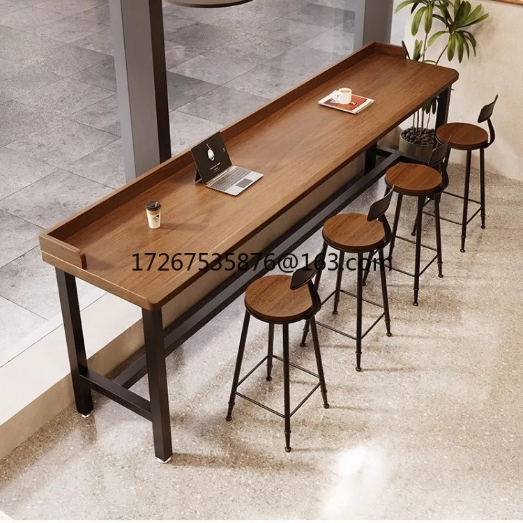 

Solid wood simple balcony bar counter by window and wall household high table and chair combination table simple strip baffle
