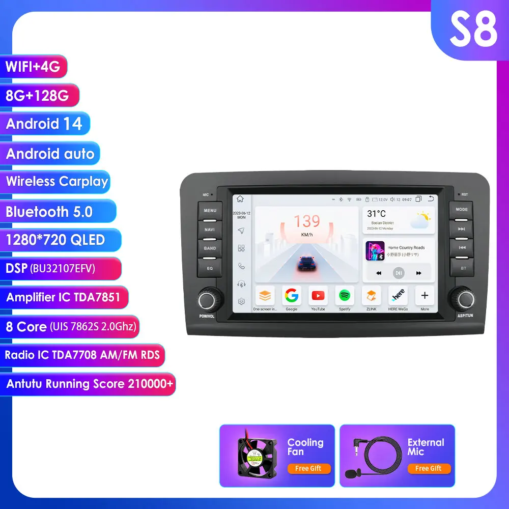 8 ''4G 2din Android Auto Radio Voor Mercedes Benz Ml-Klasse W164 Ml300 320 350 450 500 63 Amg GL-X164 Gl320 350 420 450 500 Gps Wifi