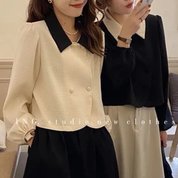 French Shirt Women Spring Autumn Long-sleeved Fashion Loose Short Chic Versatile Shirt College Style Contrast Color Casual Top
