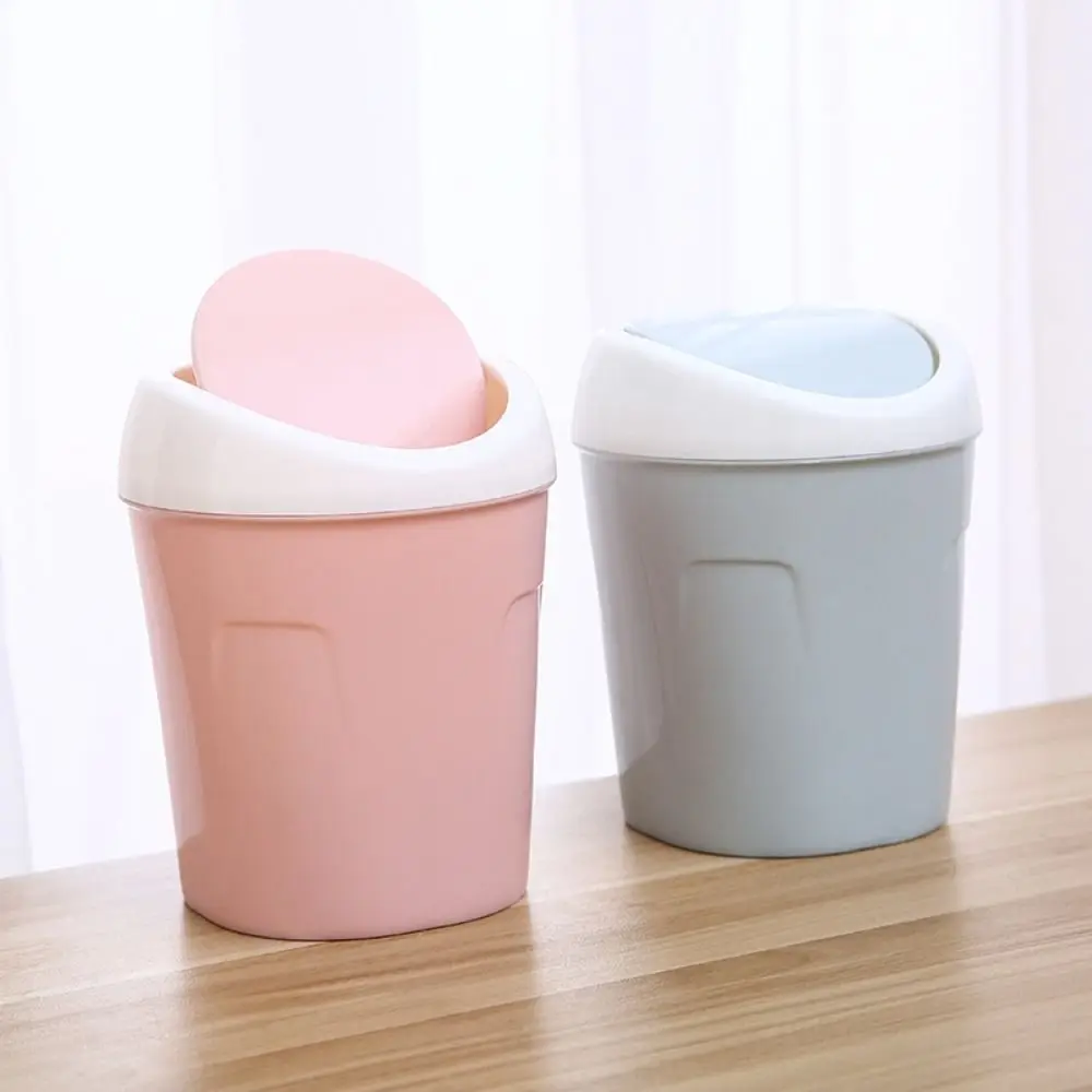 Mini Trash Can Creative Swing Cover Small Rubbish Can Plastic Storage Box Bedroom Bathroom Office Dorms