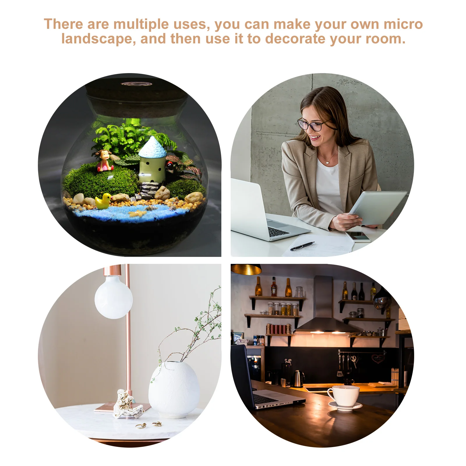 

LED Light Ecological Bottle Terrarium Jar Fish Tank Cylindrical Glass DIY Micro Landscape Borosilicate Plant Office Decor