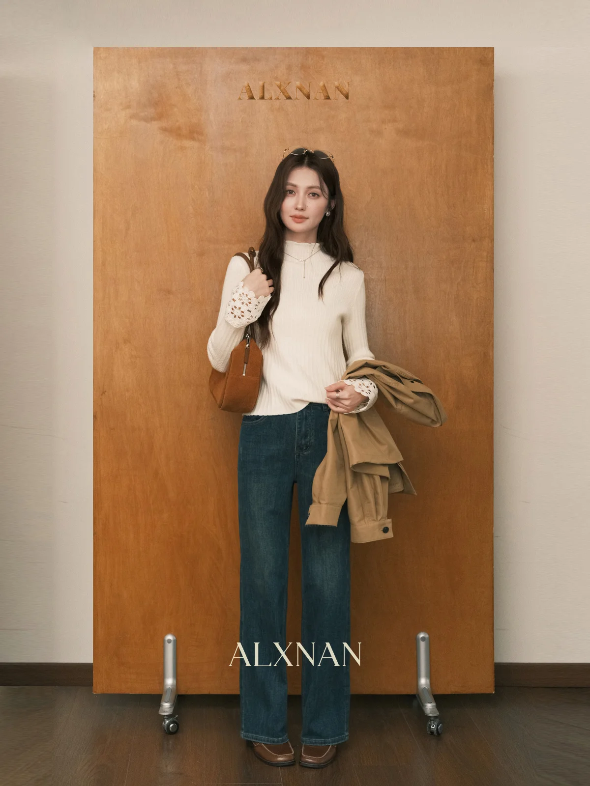 

ALXNAN Blue Vintage Jeans Straight High-waist Wide-leg Cotton Women's Denim Jeans Trend 2025 New Casual Drape Baggy Pants L57588