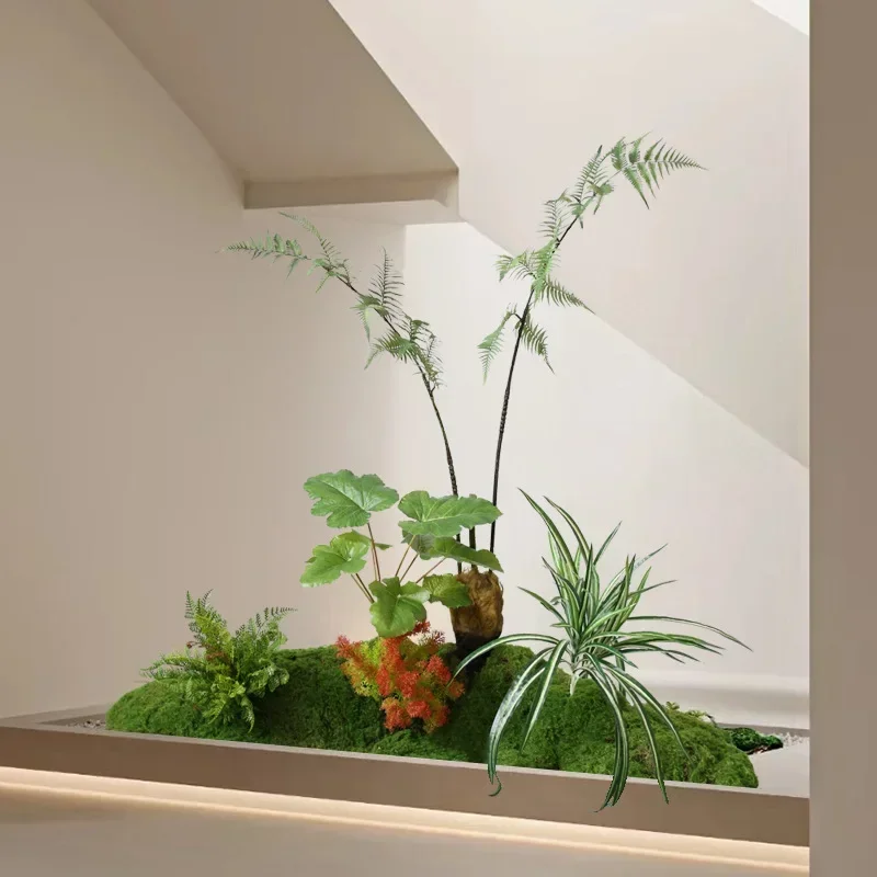 Simulated monkey head fern green plant landscaping set combination indoor stairs lower corner