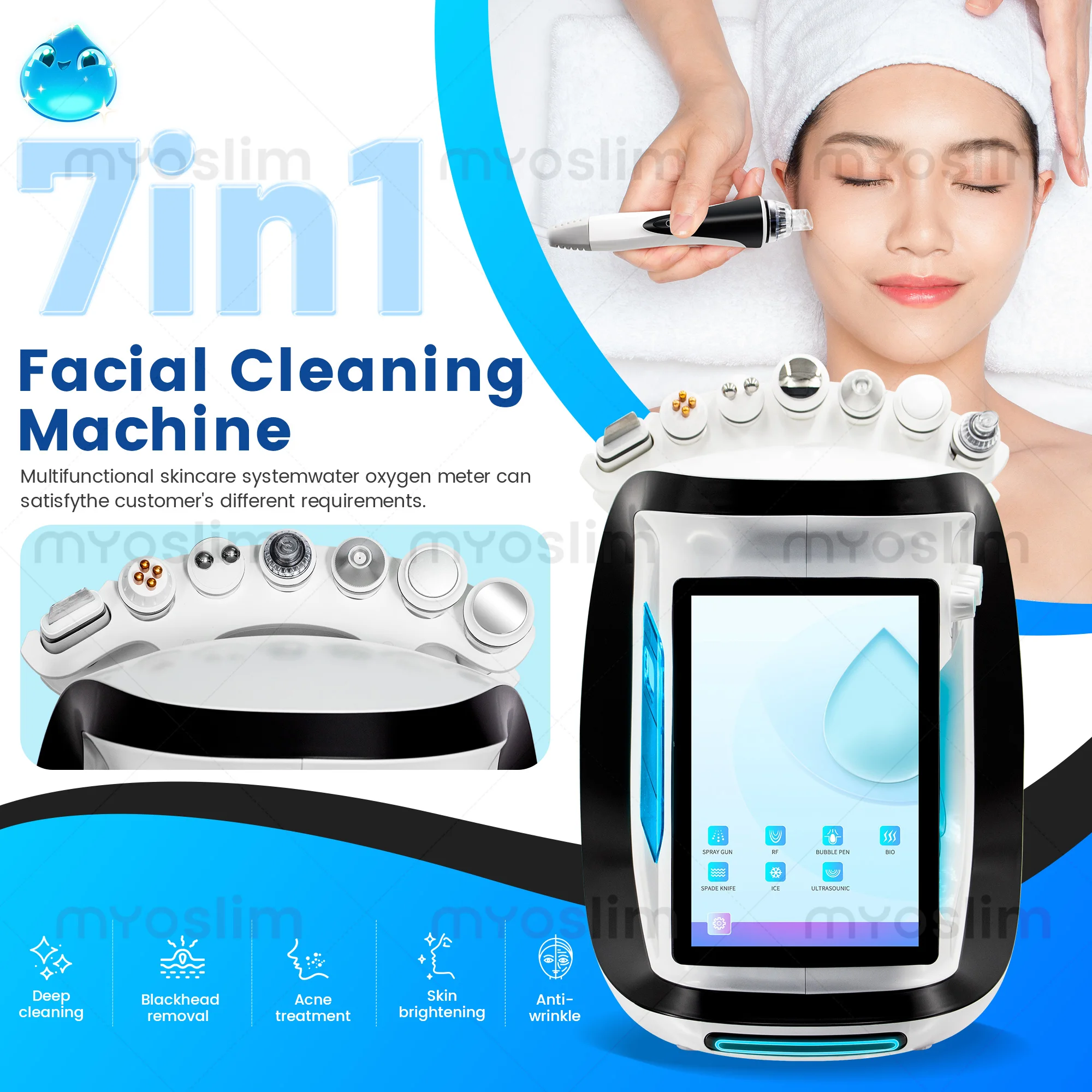 Professional Water Hydra Dermabrasion Machine Oxygen Ice Blue Smart Jet Aqua Peeling, Microcurrent Bubble Facial Cleansing