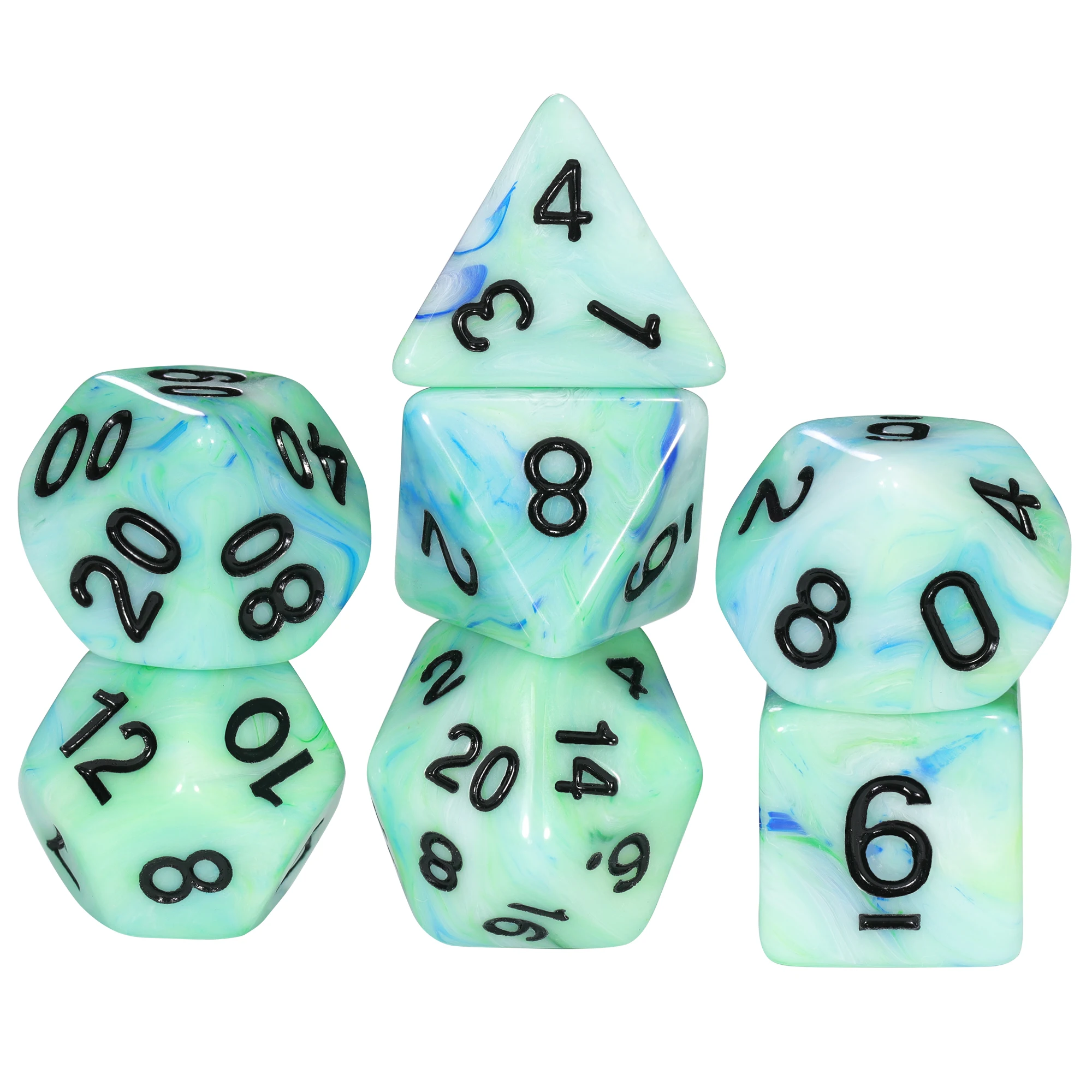 

Набор из 7 многогранных игральных костей разноцветных для настольных ролевых игр DND RPG