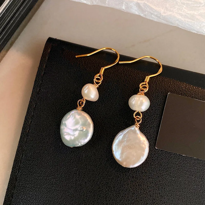 Neue Ankunft Trendy Natürliche Barock Taste Süßwasser Perle 14K Gold Gefüllt Weibliche Quasten Tropfen Ohrringe Anti Allergie Geschenke – Detail 3