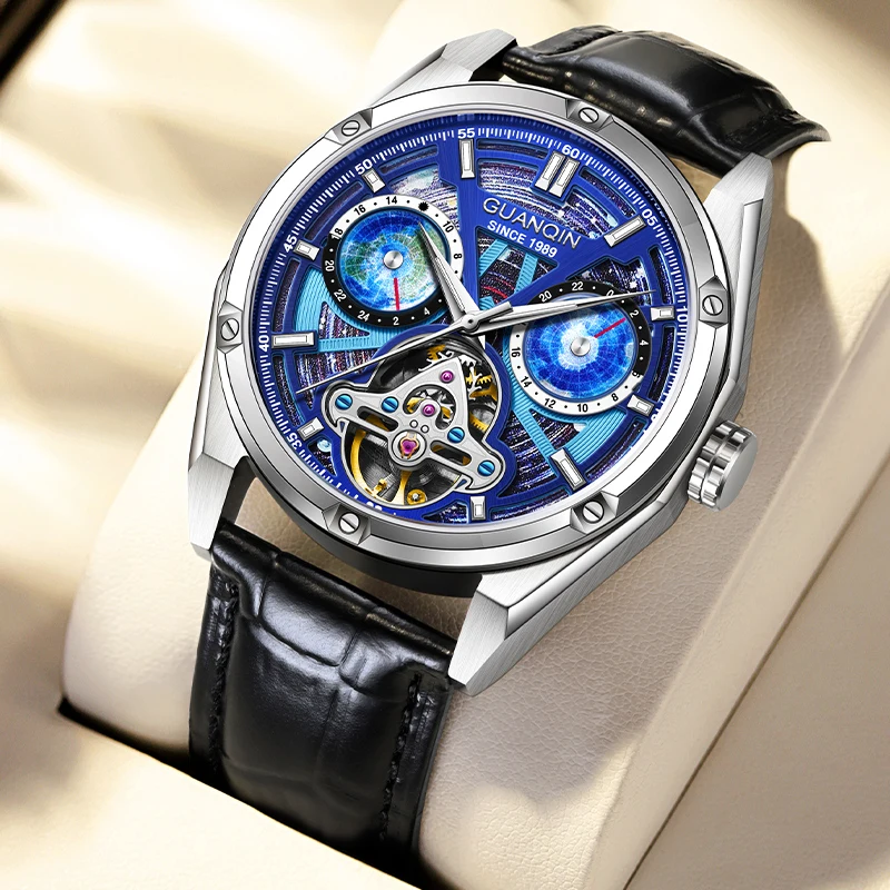 

GUANQIN Men's Watches Luxury Starry sky Dial Tourbillon Automatic Watch Men Mechanical Wrist watch Men Luminous Waterproof Clock