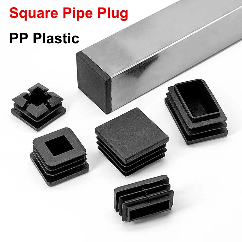 Black Plastic Steel Square Pipe Plug Furniture Accessory Leg Plug Anti Slip Feet Protector Pad Plastic Square Tube Cap Plug
