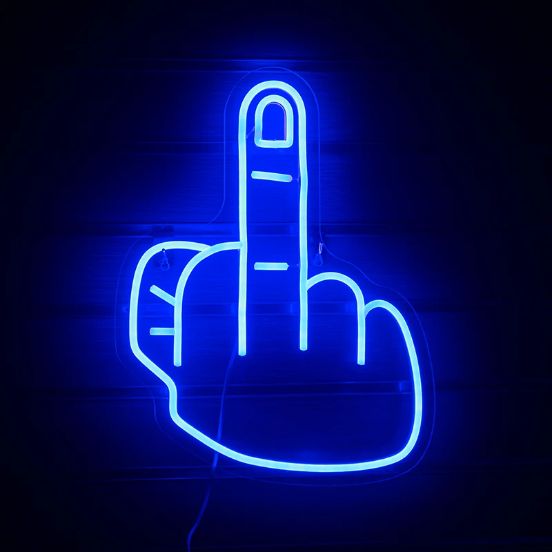 Ineonlife Custom Made Erect Middle Finger Funny Cool  Neon Sign Gym Hanging For Sports Room Club Party Bar Punk Light Wall Decor