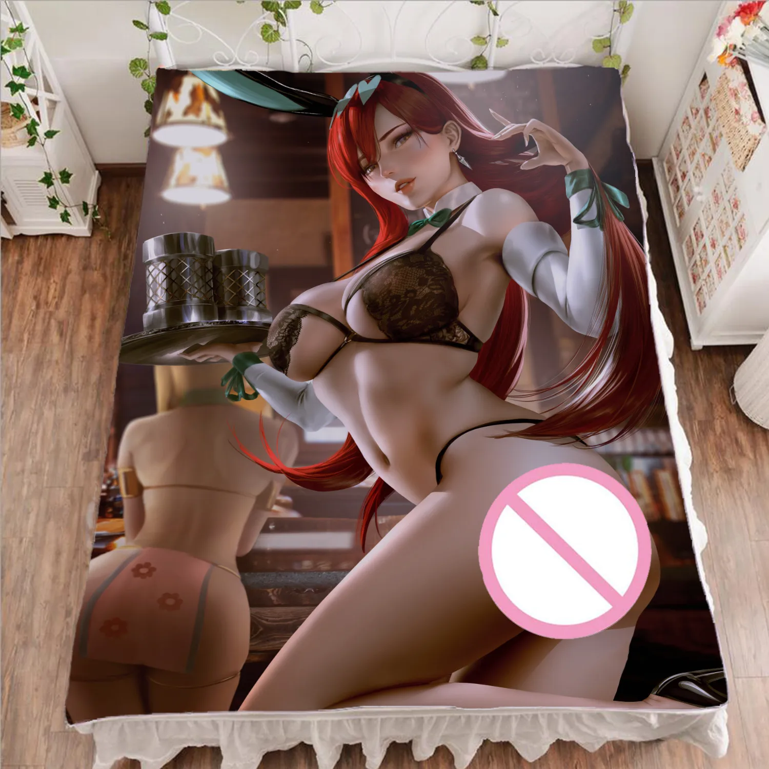 

150x200cm Anime Game Erza Scarlet Bed Sheet Red Hair Girl Characters Duvet Cover Custom Warm Flannel Blanket