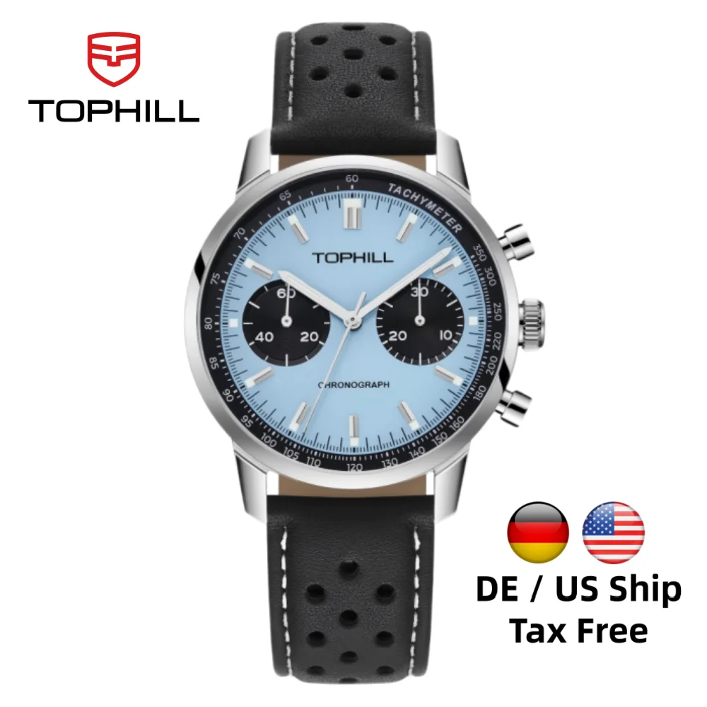 TOPHILL Racing Watch Montre mécanique pour homme ST1901 40 mm Chronographe vintage Montre-bracelet Pilote Verre saphir 5ATM C3 TL027G