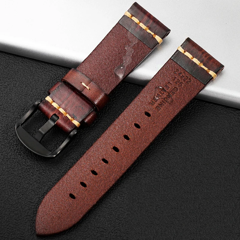 20mm 22mm 24mm Handmade Leather Watch Strap for the Panerai Tudor Rudder Biwan Bronze Breitling Italian Cowhide Watch Band