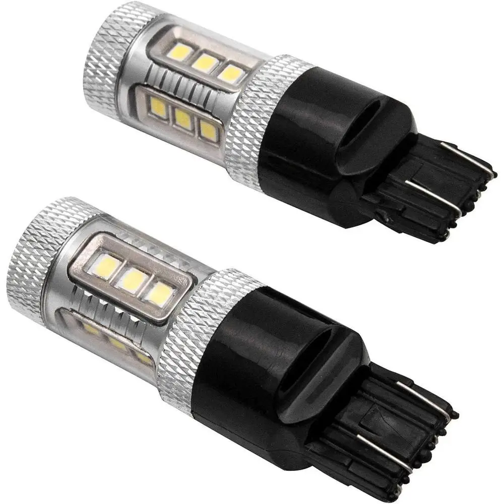 12V 2Pcs T20 Car Brake Lights 580 W21/5w Dual Filament 7443 White Super Bright LED Bulbs Reverse Lights