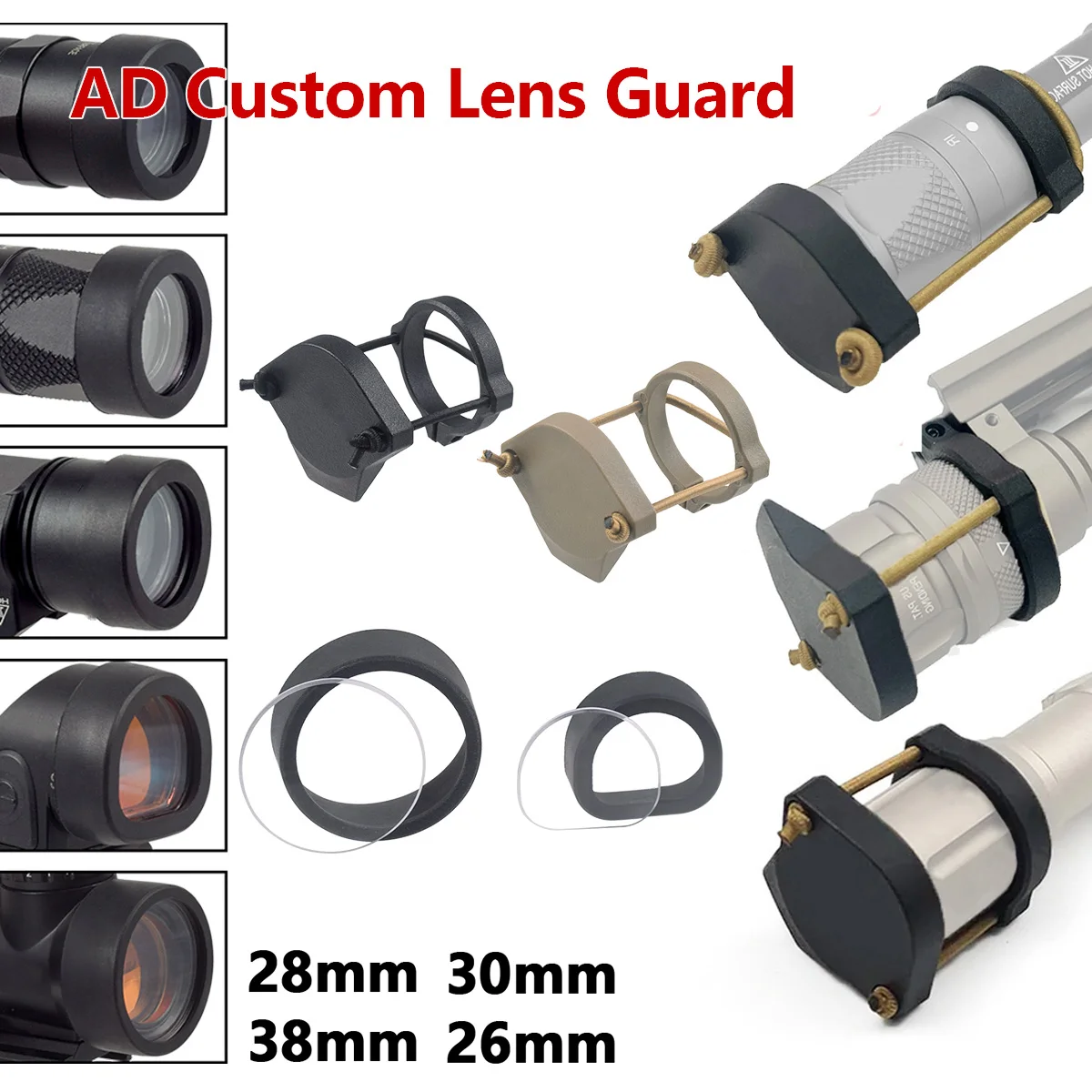 Tactical Hunting LED Light AD Flashlight Two Types Custom Lens Guard Red Dot Sight Protector Cover for Surefire M300 M600 X300