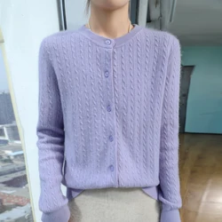 2024 maglione lavorato a maglia da donna, maglione di cashmere, maglione autunnale e invernale, cardigan, cardigan con scollo a o, giacca primaverile e autunnale.