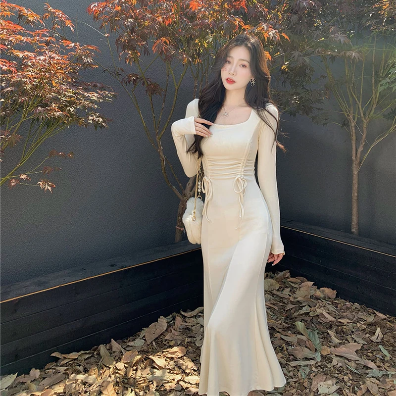 Gidyq elegancka damska sukienka w stylu koreańskim z wysokim stanem Slim, Midi sukienki wiosna na co dzień kobiet Sexy sukienka nowość