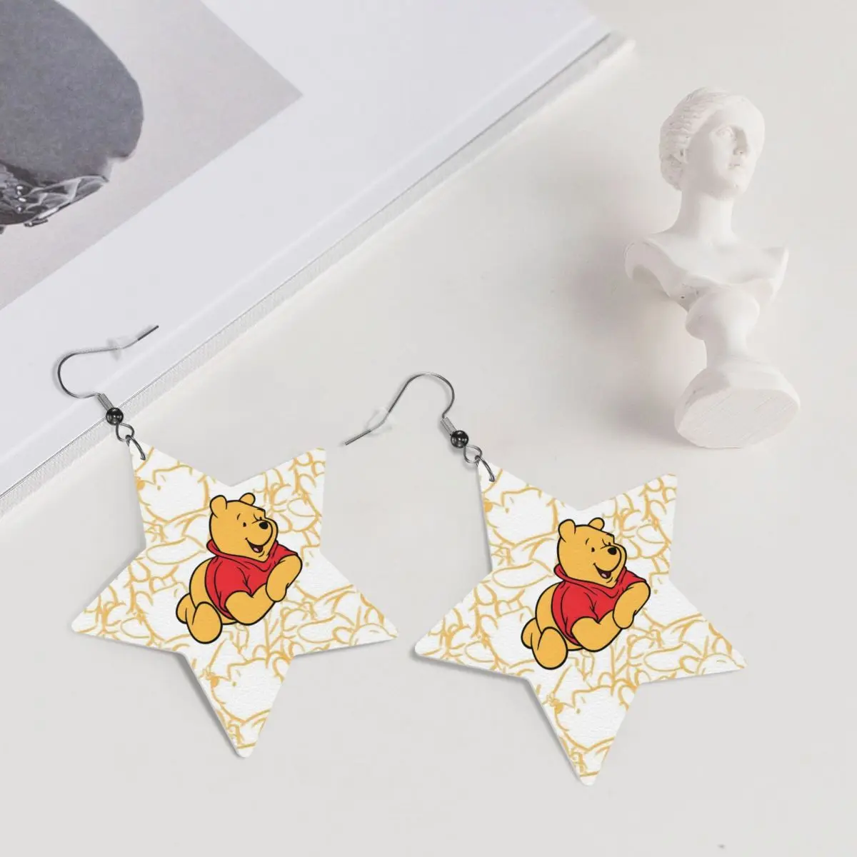 Custom Winnie The Pooh Leather Teardrop Earrings for Women Leather Earrings Fashion Lightweight for Parties Holidays view 5