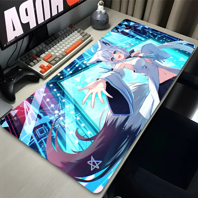 Mauspad Shirakami Fubuki Hololive Mousepad Gaming Computer Tastatur Pad PC Schrank Schreibtisch Matte Laptop XXL Weiche Anti-Rutsch-Tischmatte