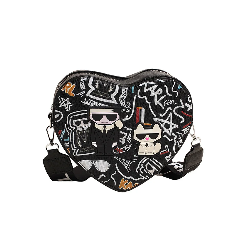 

Niche Unique 2025 Heart Bag, Women's Graffiti Cartoon, Stylish Crossbody, Love-Shaped Design