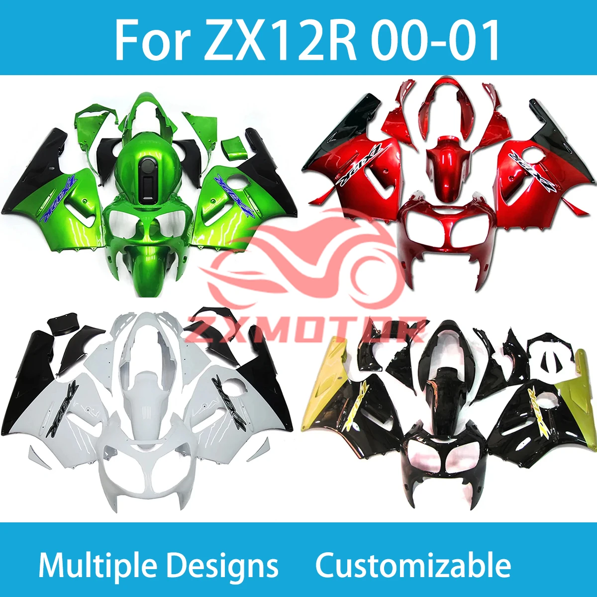 

Полный комплект обтекателей для KAWASAKI ZX12R 2000 2001, установка гонок на мотоциклах, индивидуальные детали корпуса, обтекатели ZX 12R 00 01