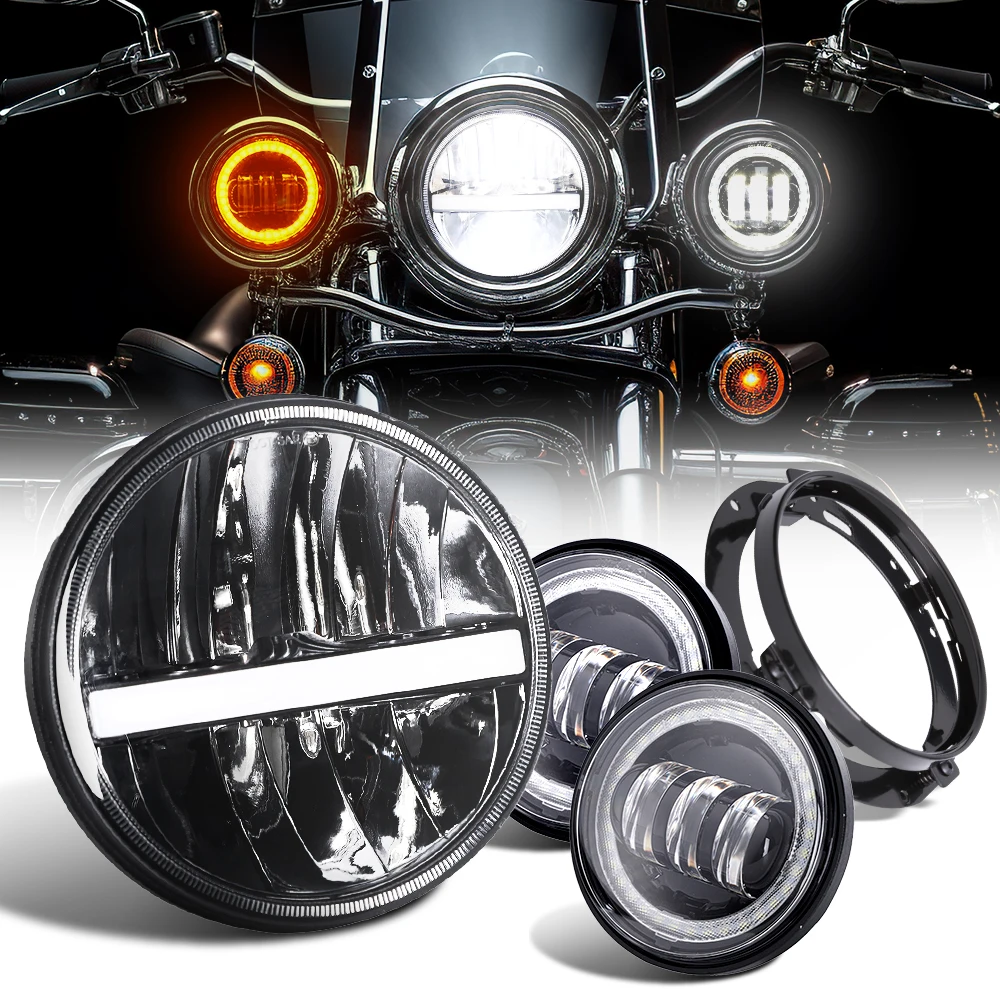 

7 Inch Motorcycle Headlight With bracket Angel Eyes Drl 12v 4.5 Inch Led Fog Lights for Harley Road Glide Ultra Classic Electra