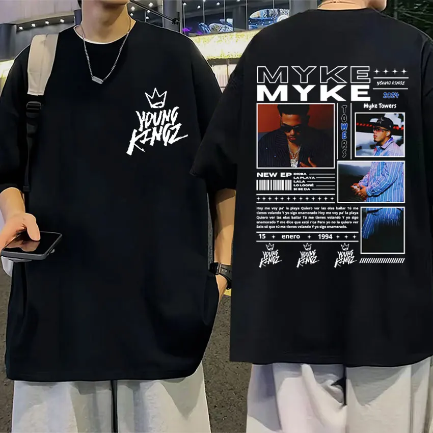 

Rapper Myke Towers Album Cover Graphic Tee Shirt Men's Vintage Hip Hop T Shirt Unisex Casual O-Neck Oversized T-shirt Streetwear