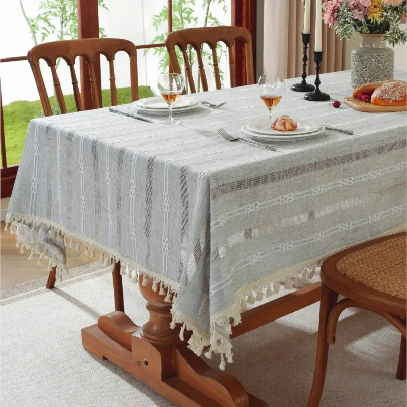 2025 New Nordic Cut-Out Tablecloth Heavy Duty Minimalist Kitchen Dining Coffee Table Cover Premium Linen Home Decor All-Season