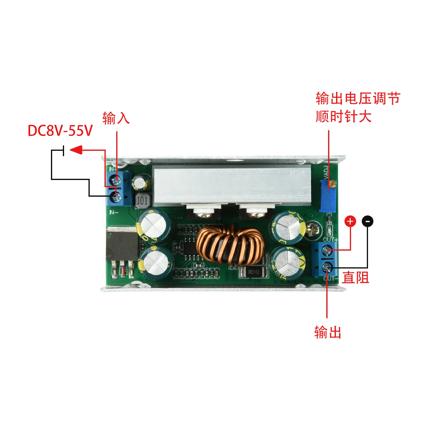 DC-DC 200W 15A Buck Converter  8-55V to 1-36V Adjustable Step Down Module with Shell Power Supply