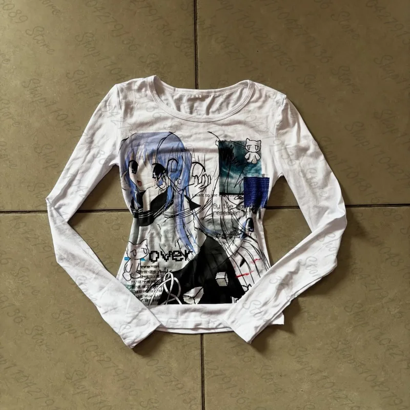Emo Printing Sexy Y2k Long-sleeve Tops Gothic Punk Girl Graphic Women's Long-sleeve Tees Trashy Fairy Printing 2000s Long-sleeve
