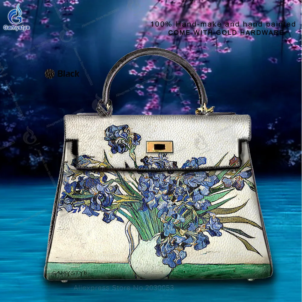 Women Bags Top-Handle White vase and blue flowers Bags Cross Body Bag Bolsas Marcas Personal customization Hand made Art Painted