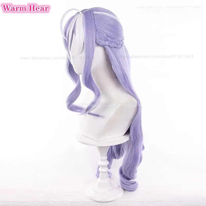 อา 124LQGame วิเวียนสังเคราะห์ยาว 80 ซม.สีม่วงหยิกคอสเพลย์อะนิเมะวิกผมและหูผมทนความร้อนปาร์ตี้ฮาโลวีนวิกผม + W