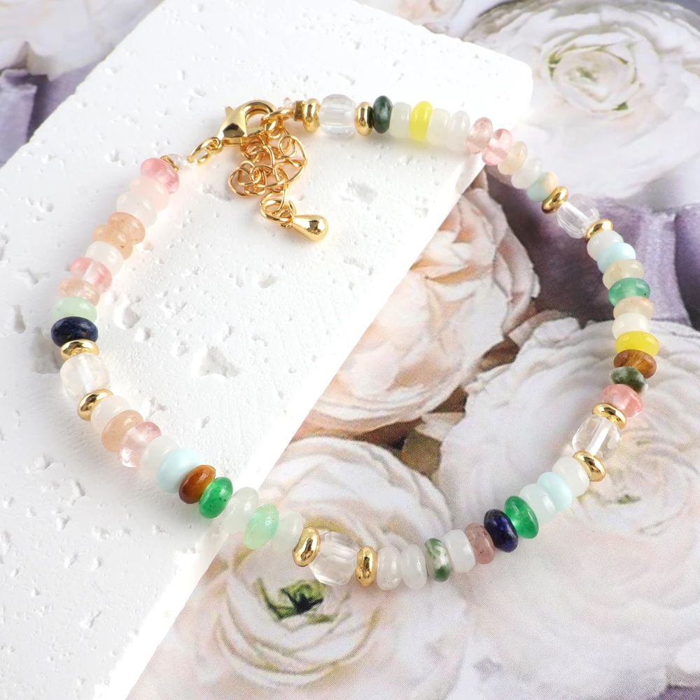 

2025 new creative simple round stone combination pure handmade women's bracelet, suitable for birthday party gifts