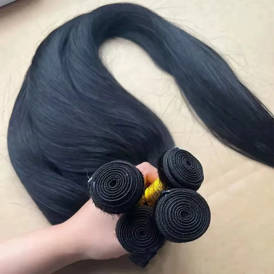 

40-дюймовые прямые 100% пучки человеческих волос Remy Raw Hair Extensions Бразильский натуральный черный 1 3 4 комплекта предложений Необработанный