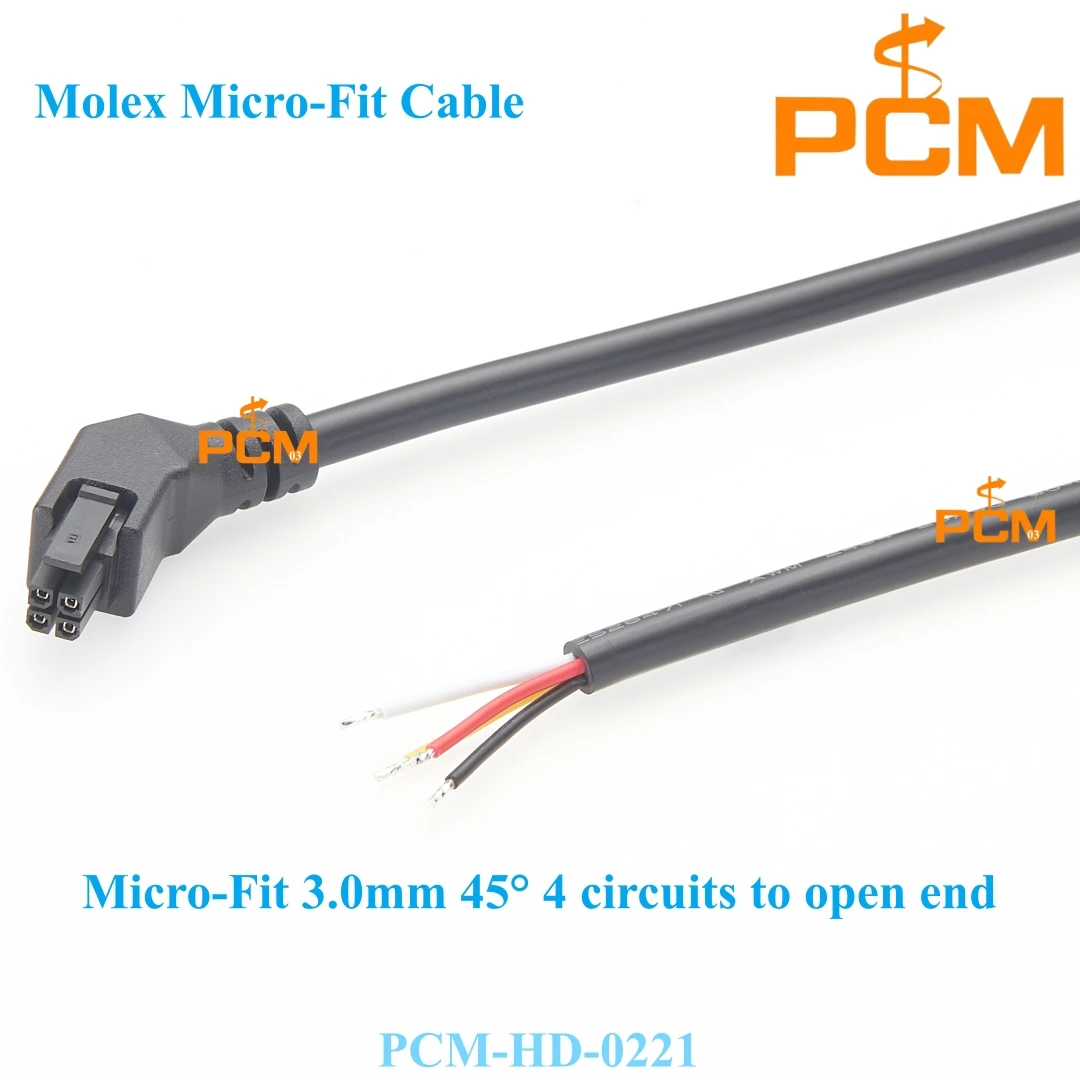 45° Micro-Fit 3.0 4 Pin Right Left angle Molex female Connector to Pigtail Open Wire end Dual Row Power Signal Cable Assembly