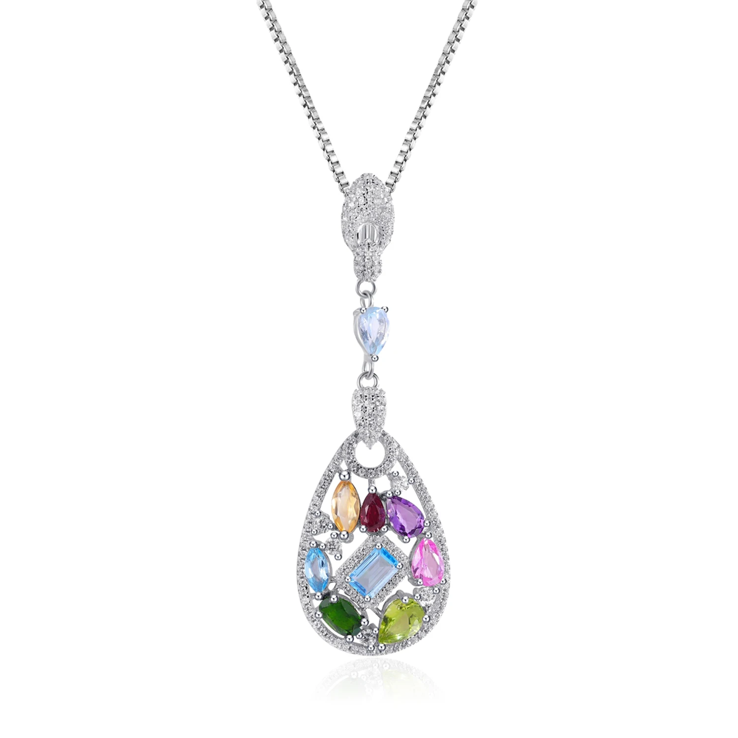 

Hot Selling Personalized Natural Colorful Gemstone Initial 925 Sterling Silver Pendant Necklace