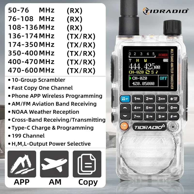 TIDRADIO H3 Radios Walkie Talkie Long range Wireless Programming Air Band Radio Two Way Radio Commutator Station  Ham Set