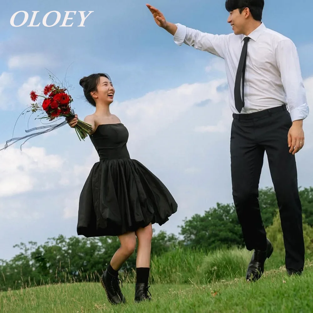 

OLOEY Простые черные пышные короткие коктейльные платья для выпускного вечера Корейские застежки 웨딩드레스 Индивидуальное плиссированное тафта Мини-платье для вечеринки Корсет