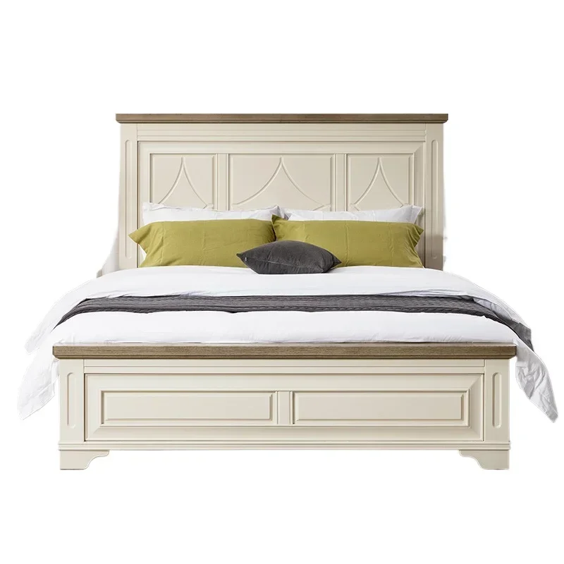 

American solid wood bed modern simple white French all solid wood princess bedroom double bed 1m81.5 retro light luxury