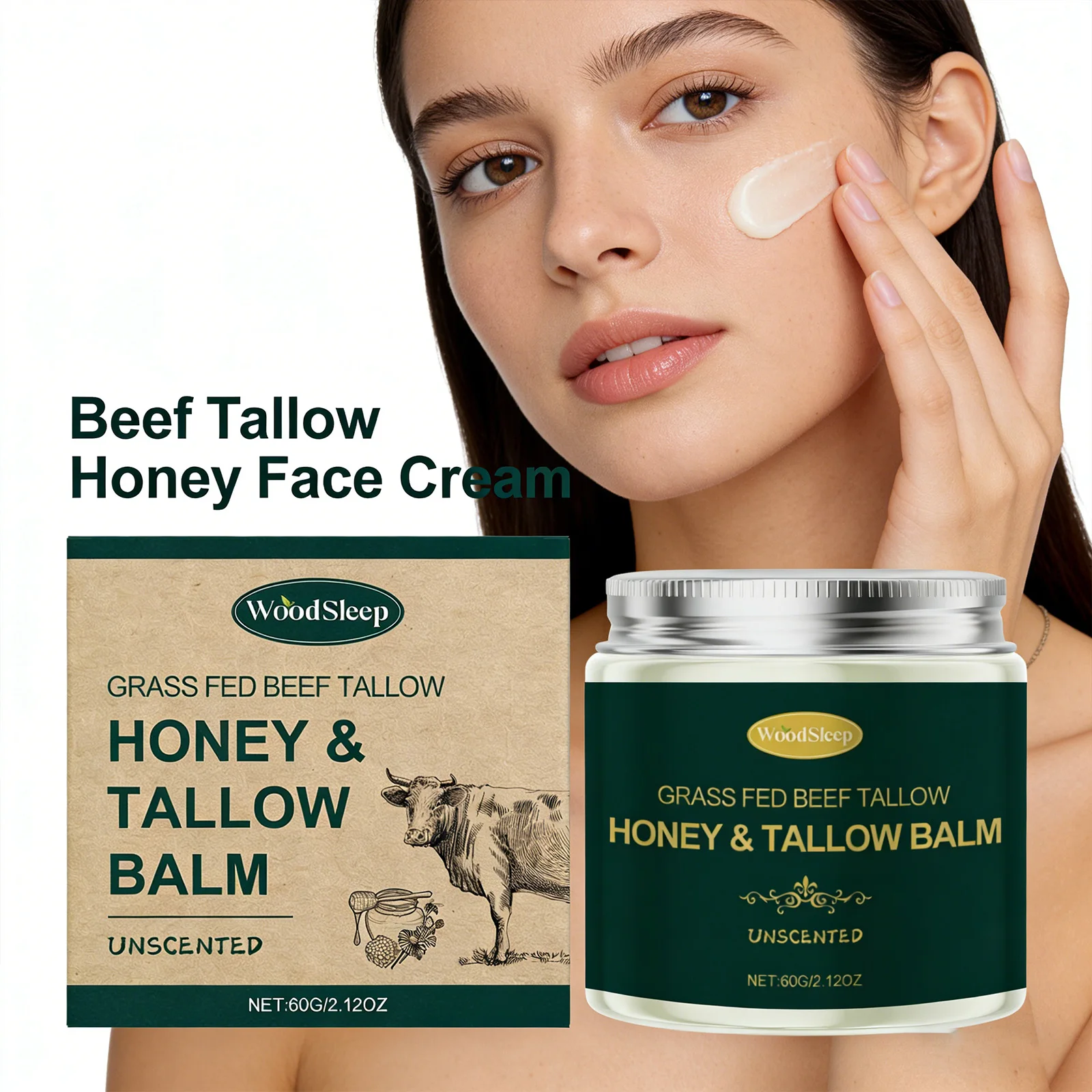 Beef Tallow Honey Face Cream Moisturizing Hydrating Nourishing For Dry Skin Gentle Skin Friendly Daily Facial Care All Skin 60G